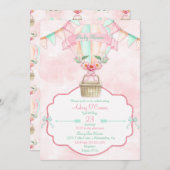 熱風気球水彩ピンクミントピーチ 招待状 (正面/裏面)