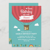 熱風誕生日気球招待状 招待状 (正面/裏面)