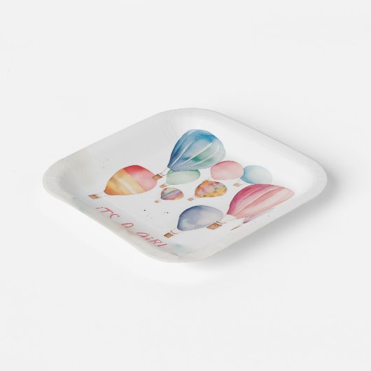 熱飛んでいる気球その女の子のおもしろい ペーパープレート (傾斜あり)