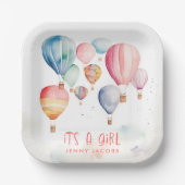 熱飛んでいる気球その女の子のおもしろい ペーパープレート (正面)