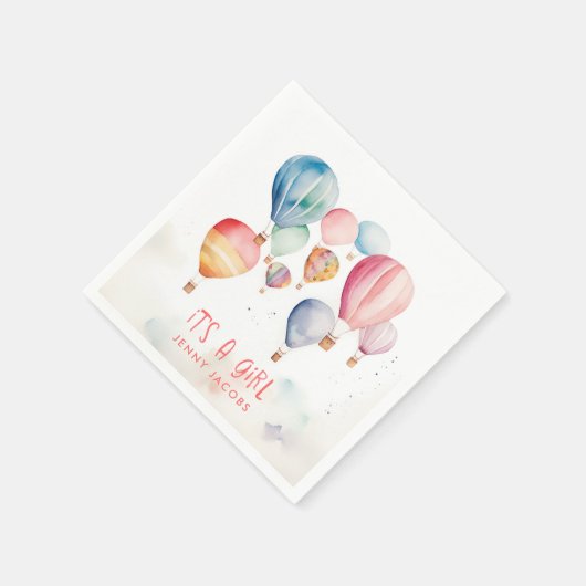 熱飛んでいる気球その女の子紙おもしろい スタンダードカクテルナプキン (角)