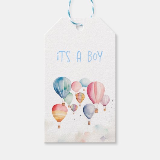 熱飛んでいる気球その男の子おもしろい ギフトタグ (正面)