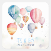 熱飛んでいる気球その男の子紙おもしろい スクエアシール (正面)