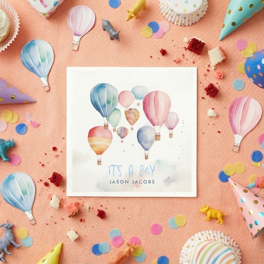 熱飛んでいる気球その男の子紙おもしろい スタンダードカクテルナプキン