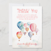 熱飛んでいる気球の赤ちゃんシャワー感謝していユー サンキューカード (正面)