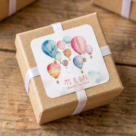 熱飛んでいる気球ガール紙おもしろい スクエアシール