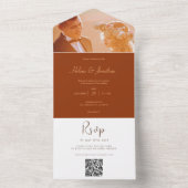 燃えたオミニマルレンジ結婚写真のQRコード オールインワン招待状 (内側)