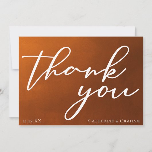 燃えたオレンシンプルジス素朴ト秋結婚の サンキューカード (正面)