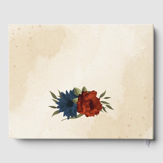 燃えたオレンジとネイビーブルーのフローラ結婚 ゲストブック (裏面)