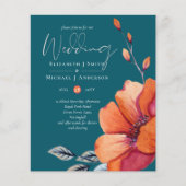 燃えたオレンジと暗いティール(緑がかった色)結婚式は予算を招く (正面)