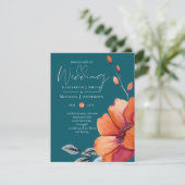 燃えたオレンジと暗いティール(緑がかった色)結婚式は予算を招く 招待状 (スタンド正面)