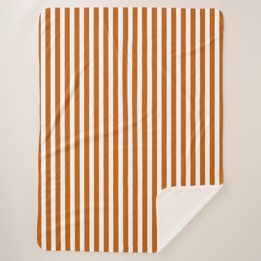 燃えたオレンジと白いキャンディストライプー シェルパブランケット (正面)