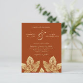 燃えたオレンジと金ゴールド素朴の葉ウェディング招待 (スタンド正面)