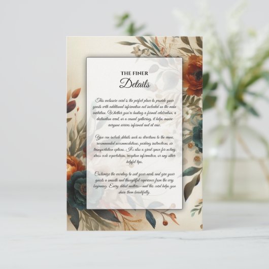 燃えたオレンジと青の秋の結婚花 エンクロージャーカード (スタンド正面)