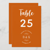 燃えたオレンジのフローラ結婚植物体のテーブル番号 (正面/裏面)