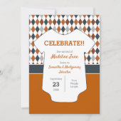 燃えたオレンジアーガイル色のベビー写真 案内状 (正面)