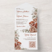 燃えたオレンジテラコッタフローラQRコード結婚ズ オールインワン招待状 (内側)