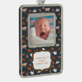 燃えたオレンジパターン(の模様が)ある色のロングホーン模様の写真 シルバープレートフレームオーナメント (右)