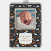 燃えたオレンジパターン(の模様が)ある色のロングホーン模様の写真 シルバープレートフレームオーナメント (正面)