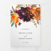 燃えたオレンジブルゴーニュフローラフォトエレガントな結婚式 三つ折り招待状 (カバー)