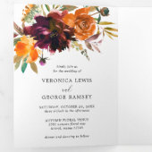 燃えたオレンジブルゴーニュフローラフォトエレガントな結婚式 三つ折り招待状 (内部最初)