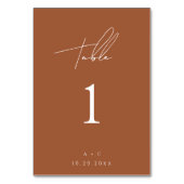 燃えたオレンジモダン色のミニマ結婚リストのテーブルカード テーブルナンバー (裏面)