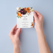 燃えたオレンジ素朴色の予算結婚式の日付を保存 チラシ (手)