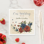 燃えたオレンジ色とネイビーブルーのフローラ スタンダードランチョンナプキン (インサイチュ)