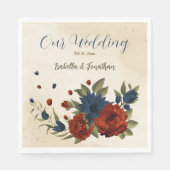 燃えたオレンジ色とネイビーブルーのフローラ スタンダードランチョンナプキン (正面)