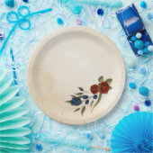 燃えたオレンジ色とネイビーブルーのフローラ ペーパープレート (パーティー)