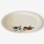 燃えたオレンジ色とネイビーブルーのフローラ ペーパープレート (アングル)