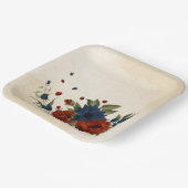 燃えたオレンジ色とネイビーブルーのフローラ ペーパープレート (傾斜あり)