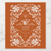 燃えたオレンジ色のみすぼらしいシック結婚なワインラベル ワインラベル (シングルラベル)