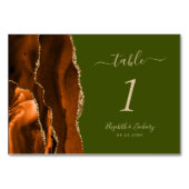 燃えたオレンジ色のアガテオリーブグリーン結婚ズ テーブルナンバー (裏面)