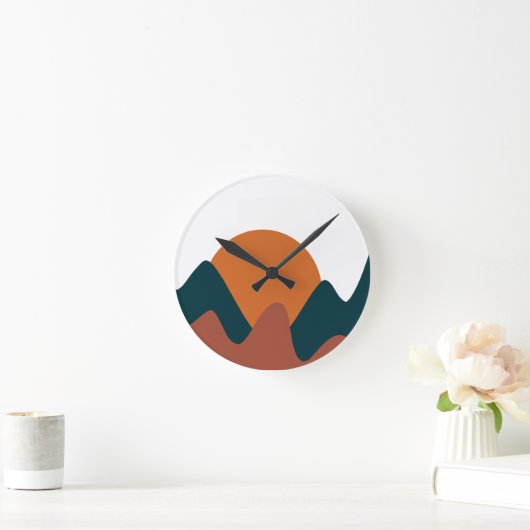 燃えたオレンジ色のアーストーン抽象芸術背景 ラウンド壁時計 (ホーム)