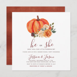 燃えたオレンジ色のカボチャ性別の表示パーティー 招待状