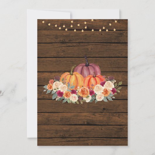 燃えたオレンジ色のカボチャ素朴の木の赤ちゃんシャワー 招待状 (裏面)