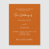 燃えたオレンジ色のスクリプトのラグジュアリー結婚ズ マグネット招待状 (正面)