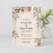 燃えたオレンジ色のテラコッタと緑の葉のアーチ 招待状 (スタンド正面)