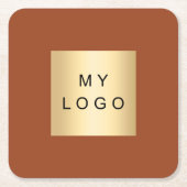 燃えたオレンジ色のテラコッタのビジネスロゴ スクエアペーパーコースター (正面)