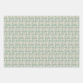 燃えたオレンジ色のドットフローラ緑の織りパターン ラッピングペーパーシート (正面3)