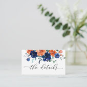 燃えたオレンジ色のネイビー王室のブル結婚の詳細 エンクロージャーカード (スタンド正面)