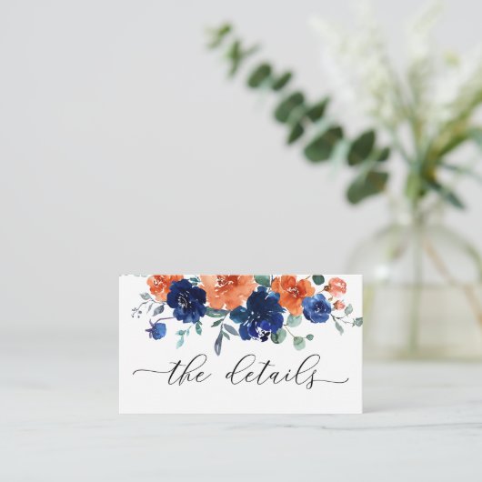 燃えたオレンジ色のネイビー王室のブル結婚の詳細 エンクロージャーカード (スタンド正面)