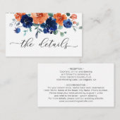 燃えたオレンジ色のネイビー王室のブル結婚の詳細 エンクロージャーカード (正面/裏面)