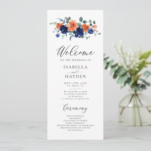 燃えたオレンジ色のネイビー素朴フローラウォーター結婚カラー プログラム (スタンド正面)