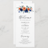 燃えたオレンジ色のネイビー素朴フローラウォーター結婚カラー プログラム (正面/裏面)