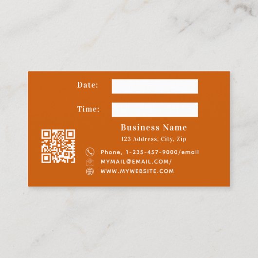燃えたオレンジ色のビジネスロゴアポイントメントカード 割引カード (裏面)