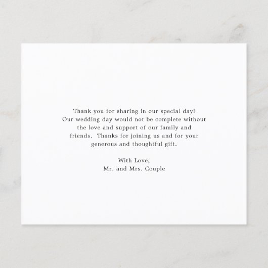 燃えたオレンジ色のフローラ結婚予算のサンキューカード (裏面)