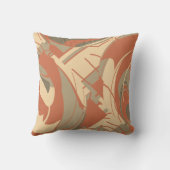 燃えたオレンジ色のベージュタイペース渦巻く緑豊かな葉モザイク クッション (裏面)