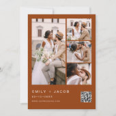 燃えたオレンジ色のミニマル写真QRコード結婚の 招待状 (正面)